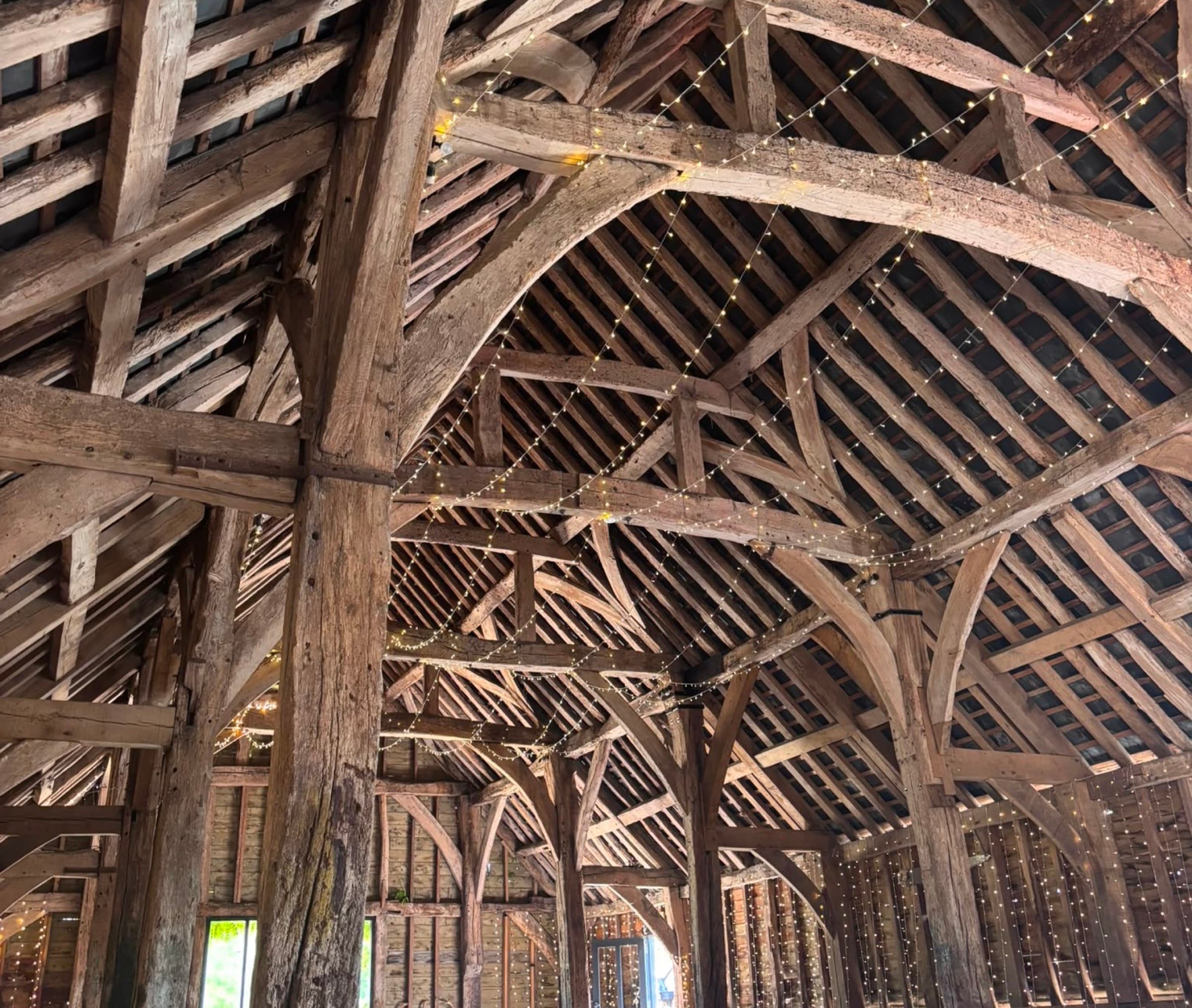 Pinglestone Barn medieval timber frame and oak beams